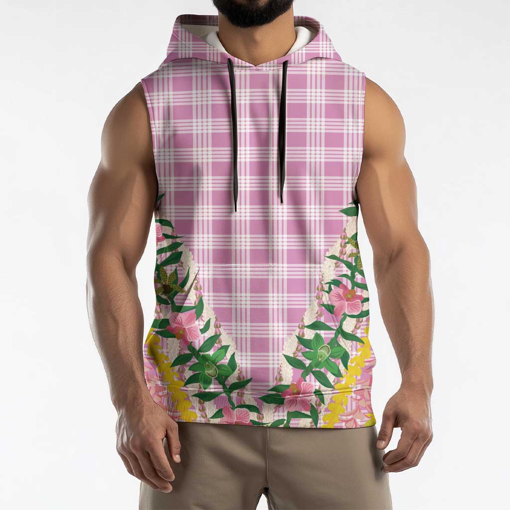 Hawaii Pikake Lokelani Plumeria Lei Sleeveless Hoodie Pink Palaka Motifs