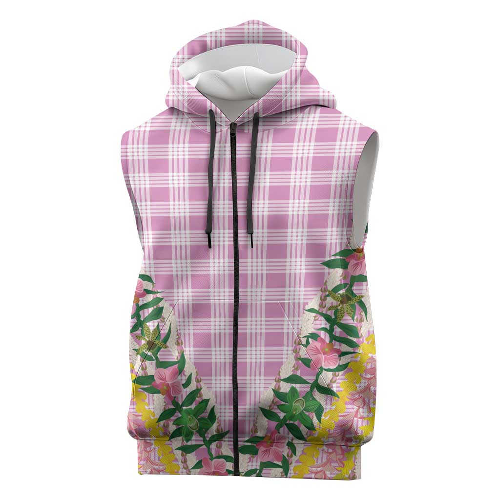 Hawaii Pikake Lokelani Plumeria Lei Sleeveless Zip Hoodie Pink Palaka Motifs