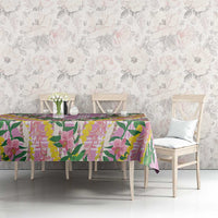 Hawaii Pikake Lokelani Plumeria Lei Tablecloth Pink Palaka Motifs