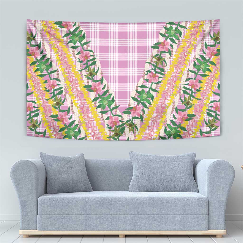Hawaii Pikake Lokelani Plumeria Lei Tapestry Pink Palaka Motifs