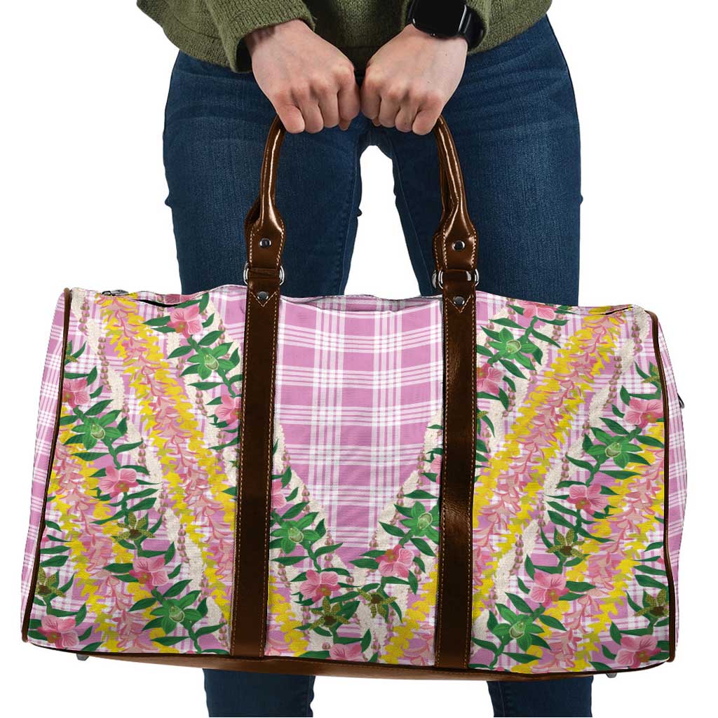 Hawaii Pikake Lokelani Plumeria Lei Travel Bag Pink Palaka Motifs LT05 Pink - Polynesian Pride