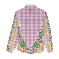 Hawaii Pikake Lokelani Plumeria Lei Women Casual Shirt Pink Palaka Motifs