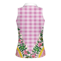 Hawaii Pikake Lokelani Plumeria Lei Women Sleeveless Polo Shirt Pink Palaka Motifs