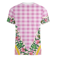 Hawaii Pikake Lokelani Plumeria Lei Women V-Neck T-Shirt Pink Palaka Motifs