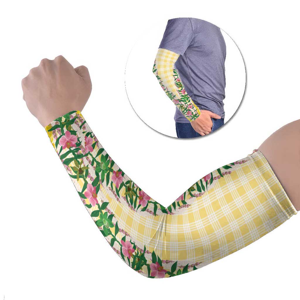 Hawaii Pikake Lokelani Plumeria Lei Arm Sleeves Yellow Palaka Motifs