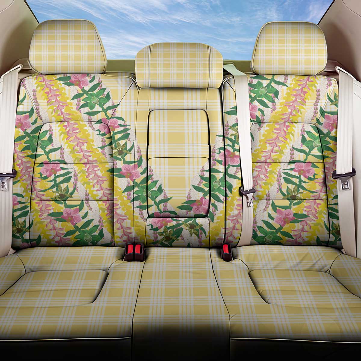Hawaii Pikake Lokelani Plumeria Lei Back Car Seat Cover Yellow Palaka Motifs LT05 One Size Yellow - Polynesian Pride