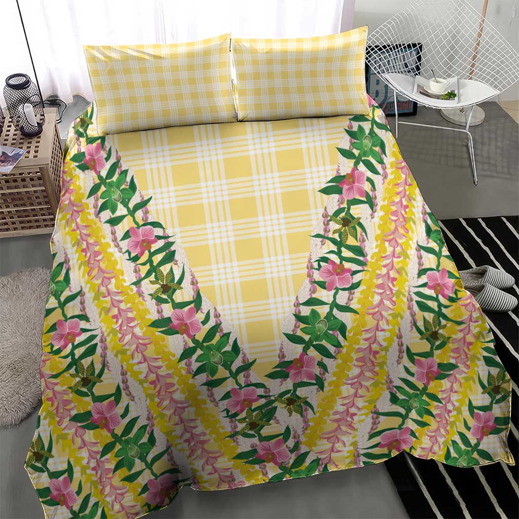 Hawaii Pikake Lokelani Plumeria Lei Bedding Set Yellow Palaka Motifs