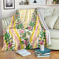Hawaii Pikake Lokelani Plumeria Lei Blanket Yellow Palaka Motifs