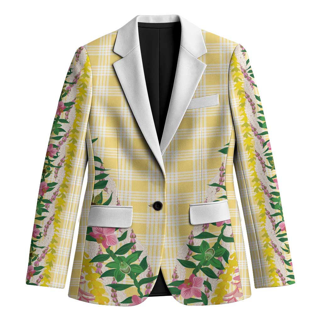 Hawaii Pikake Lokelani Plumeria Lei Blazer Yellow Palaka Motifs