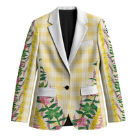 Hawaii Pikake Lokelani Plumeria Lei Blazer Yellow Palaka Motifs