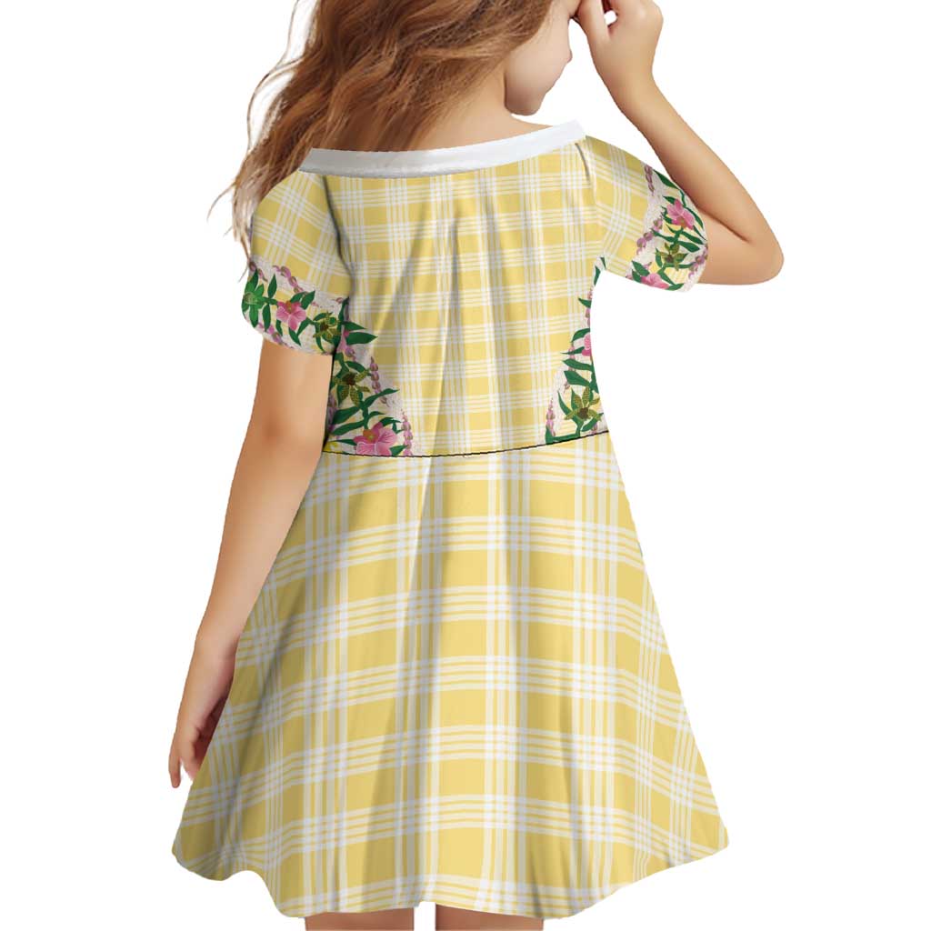 Hawaii Pikake Lokelani Plumeria Lei Family Matching Off Shoulder Maxi Dress and Hawaiian Shirt Yellow Palaka Motifs LT05 - Polynesian Pride