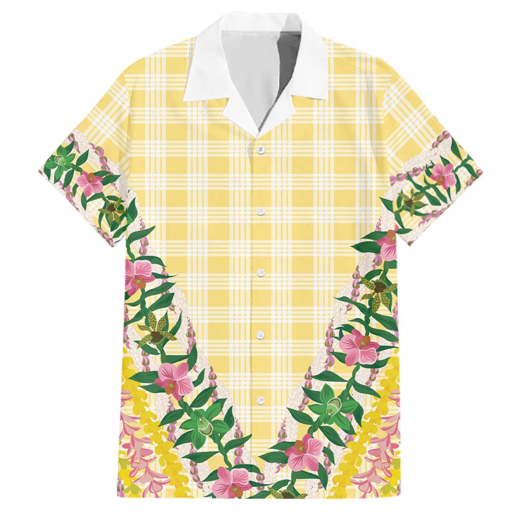 Hawaii Pikake Lokelani Plumeria Lei Family Matching Off Shoulder Maxi Dress and Hawaiian Shirt Yellow Palaka Motifs LT05 Dad's Shirt - Short Sleeve Yellow - Polynesian Pride