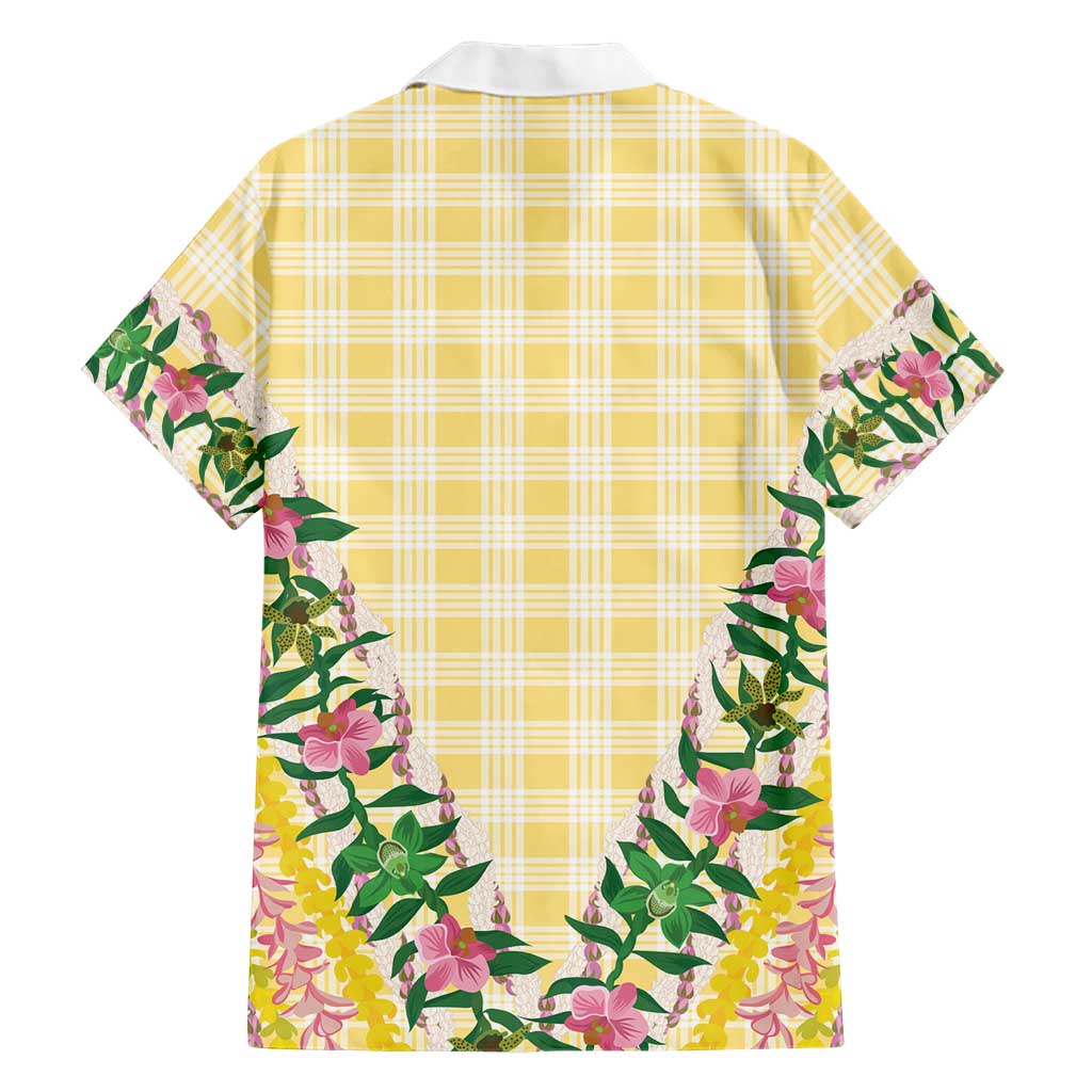 Hawaii Pikake Lokelani Plumeria Lei Family Matching Off Shoulder Maxi Dress and Hawaiian Shirt Yellow Palaka Motifs LT05 - Polynesian Pride