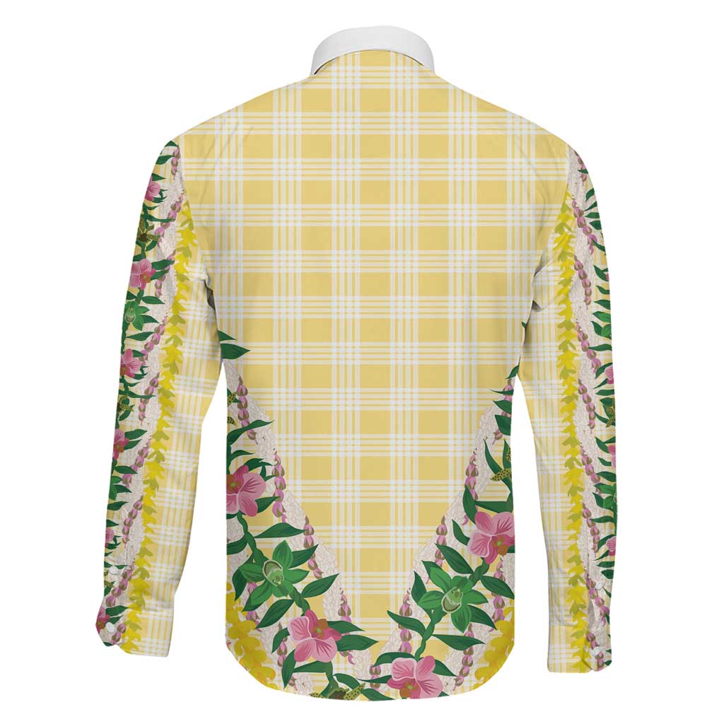 Hawaii Pikake Lokelani Plumeria Lei Family Matching Off Shoulder Maxi Dress and Hawaiian Shirt Yellow Palaka Motifs LT05 - Polynesian Pride