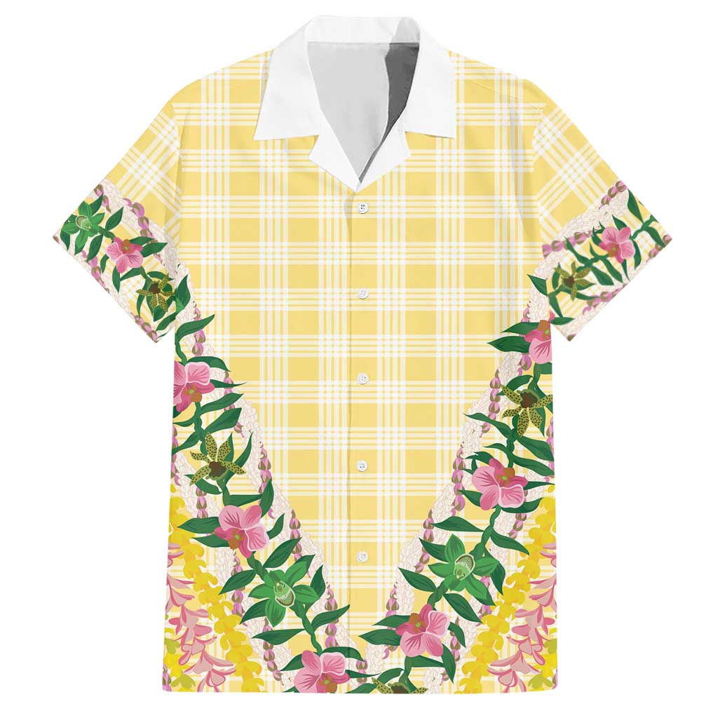 Hawaii Pikake Lokelani Plumeria Lei Hawaiian Shirt Yellow Palaka Motifs