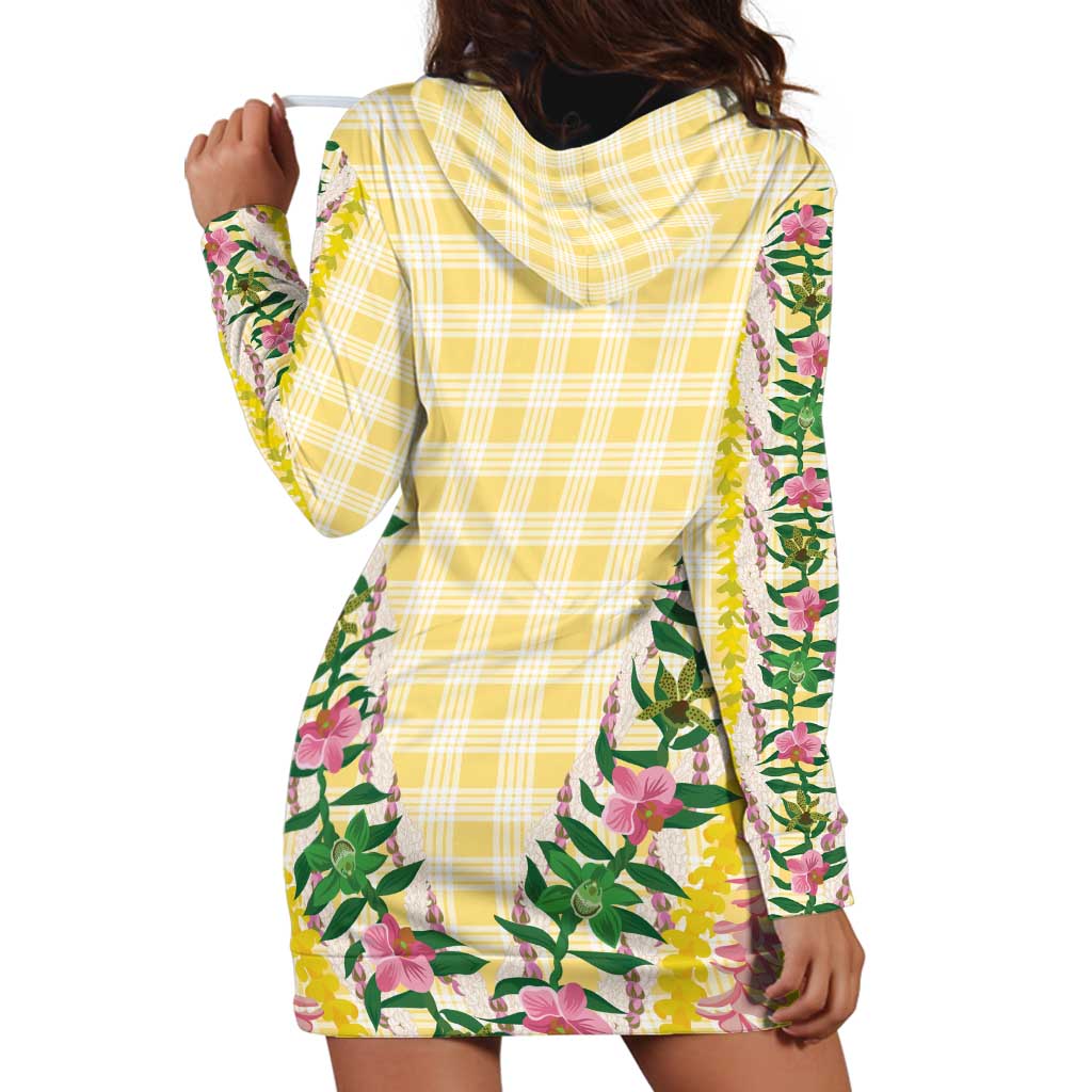 Hawaii Pikake Lokelani Plumeria Lei Hoodie Dress Yellow Palaka Motifs