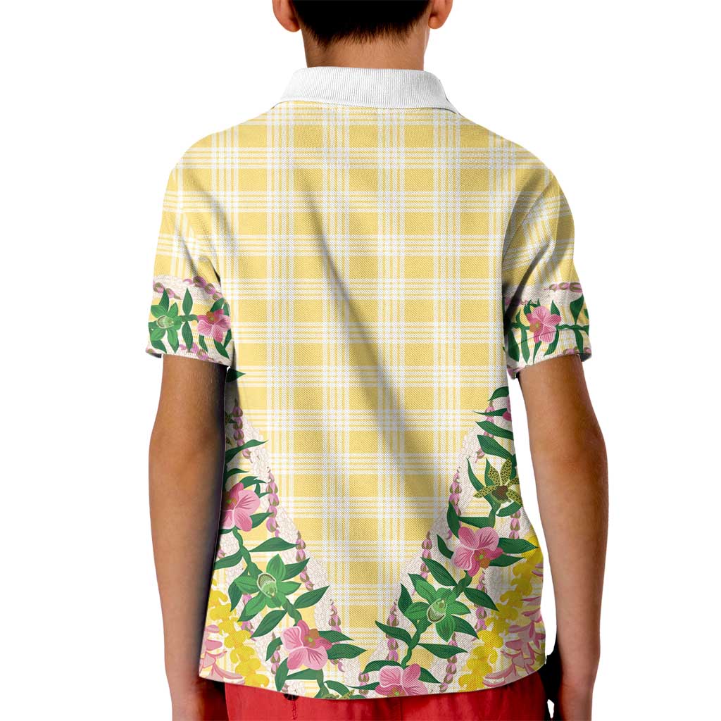 Hawaii Pikake Lokelani Plumeria Lei Kid Polo Shirt Yellow Palaka Motifs