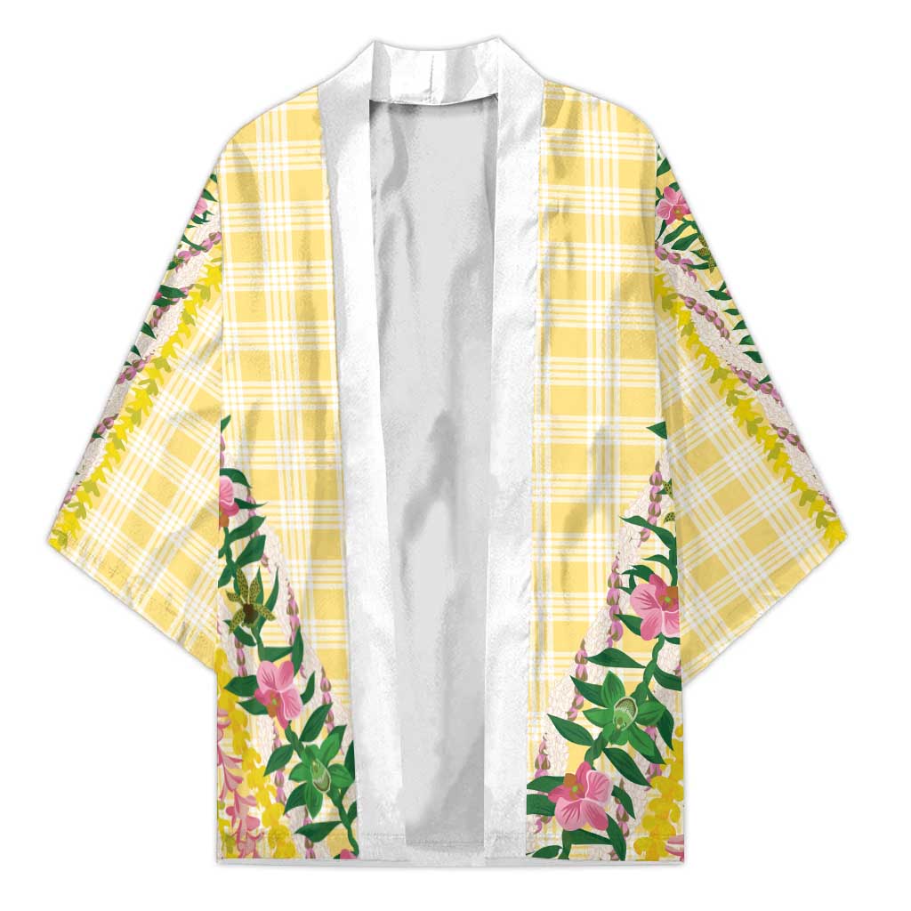 Hawaii Pikake Lokelani Plumeria Lei Kimono Yellow Palaka Motifs