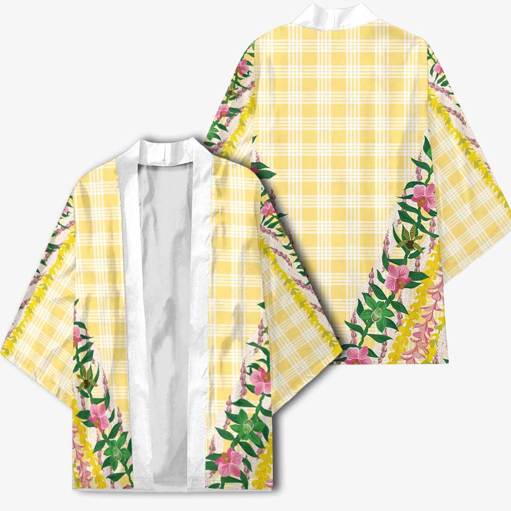 Hawaii Pikake Lokelani Plumeria Lei Kimono Yellow Palaka Motifs