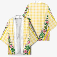 Hawaii Pikake Lokelani Plumeria Lei Kimono Yellow Palaka Motifs