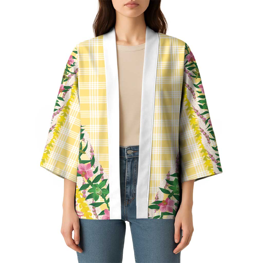 Hawaii Pikake Lokelani Plumeria Lei Kimono Yellow Palaka Motifs