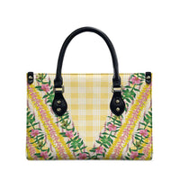 Hawaii Pikake Lokelani Plumeria Lei Leather Bag Yellow Palaka Motifs