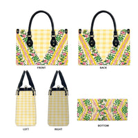 Hawaii Pikake Lokelani Plumeria Lei Leather Bag Yellow Palaka Motifs
