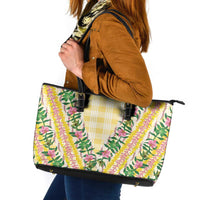 Hawaii Pikake Lokelani Plumeria Lei Leather Tote Bag Yellow Palaka Motifs LT05 Yellow - Polynesian Pride