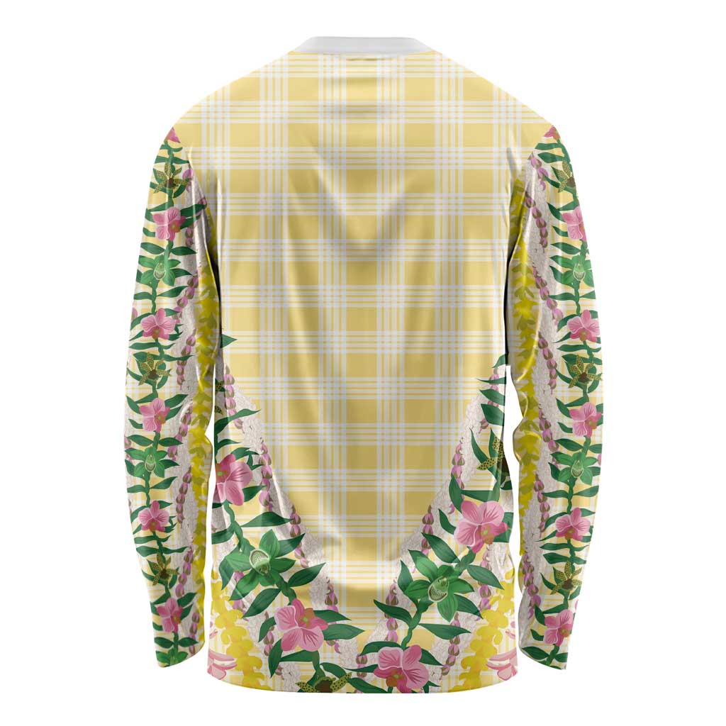 Hawaii Pikake Lokelani Plumeria Lei Long Sleeve Shirt Yellow Palaka Motifs