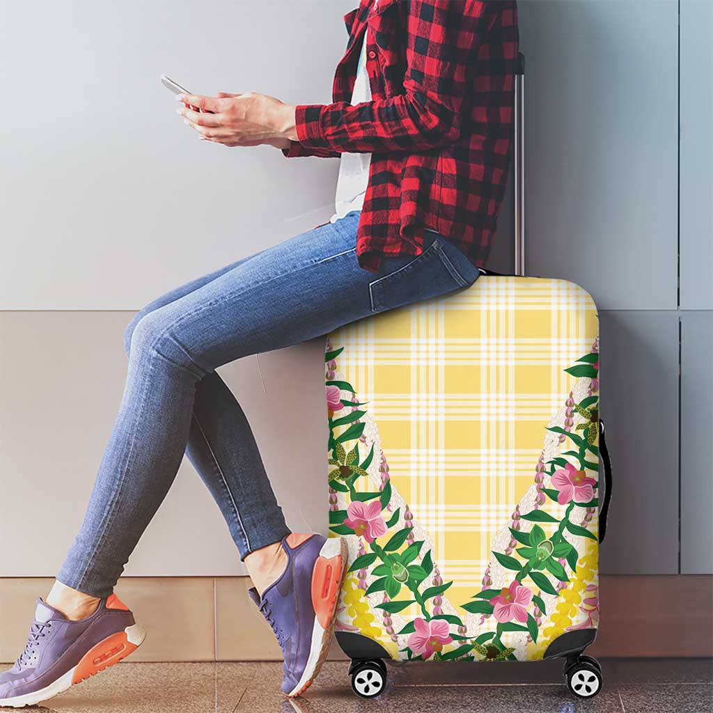Hawaii Pikake Lokelani Plumeria Lei Luggage Cover Yellow Palaka Motifs