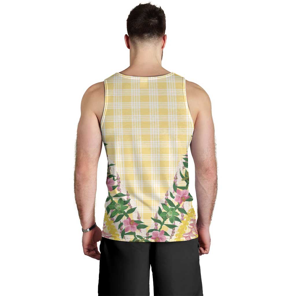 Hawaii Pikake Lokelani Plumeria Lei Men Tank Top Yellow Palaka Motifs
