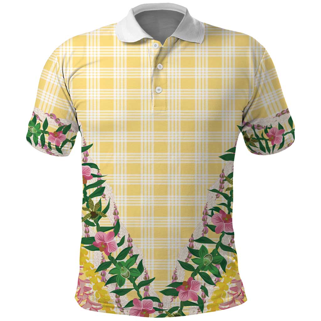 Hawaii Pikake Lokelani Plumeria Lei Polo Shirt Yellow Palaka Motifs LT05 Yellow - Polynesian Pride