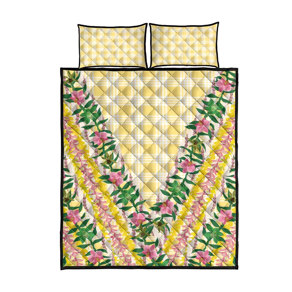 Hawaii Pikake Lokelani Plumeria Lei Quilt Bed Set Yellow Palaka Motifs