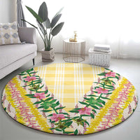 Hawaii Pikake Lokelani Plumeria Lei Round Carpet Yellow Palaka Motifs LT05 - Polynesian Pride