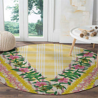Hawaii Pikake Lokelani Plumeria Lei Round Carpet Yellow Palaka Motifs LT05 - Polynesian Pride