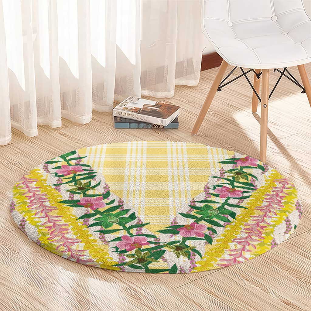 Hawaii Pikake Lokelani Plumeria Lei Round Carpet Yellow Palaka Motifs LT05 - Polynesian Pride