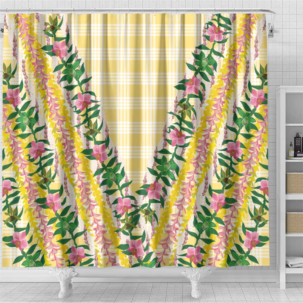 Hawaii Pikake Lokelani Plumeria Lei Shower Curtain Yellow Palaka Motifs