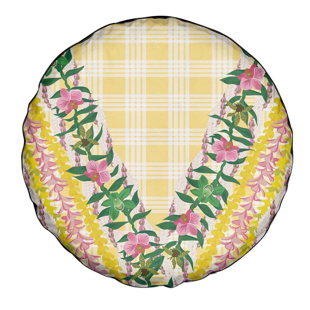 Hawaii Pikake Lokelani Plumeria Lei Spare Tire Cover Yellow Palaka Motifs