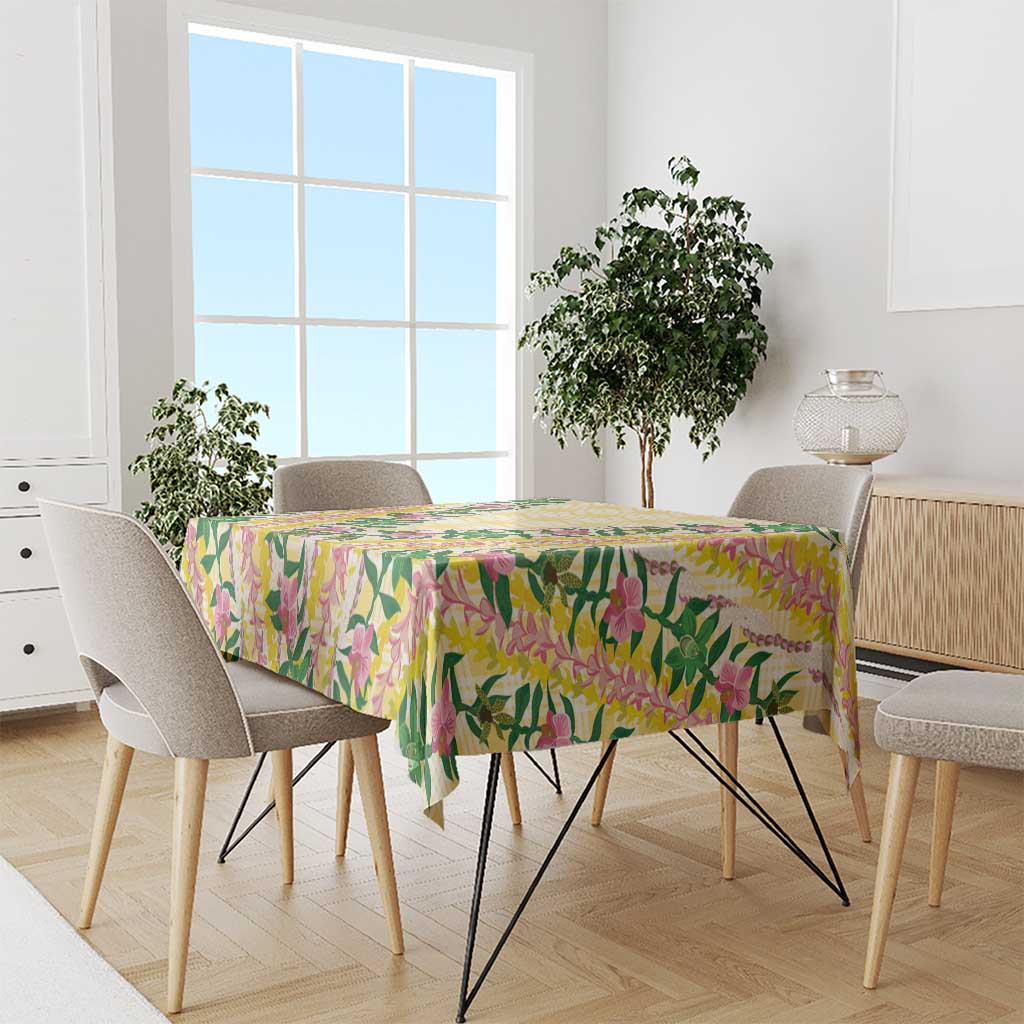 Hawaii Pikake Lokelani Plumeria Lei Tablecloth Yellow Palaka Motifs