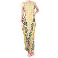 Hawaii Pikake Lokelani Plumeria Lei Tank Maxi Dress Yellow Palaka Motifs