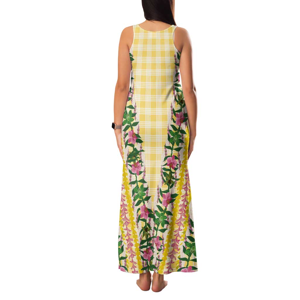Hawaii Pikake Lokelani Plumeria Lei Tank Maxi Dress Yellow Palaka Motifs