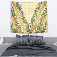 Hawaii Pikake Lokelani Plumeria Lei Tapestry Yellow Palaka Motifs