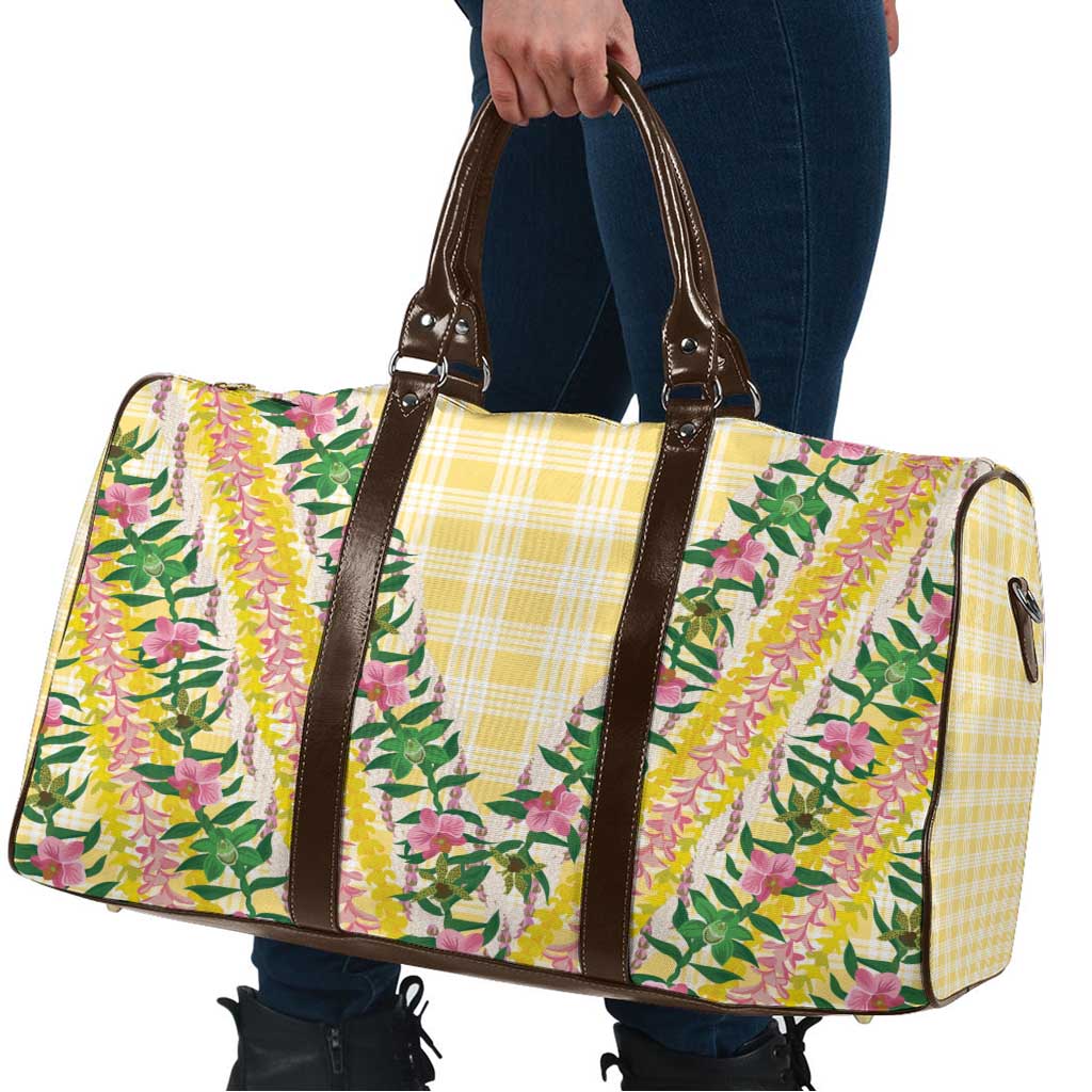 Hawaii Pikake Lokelani Plumeria Lei Travel Bag Yellow Palaka Motifs