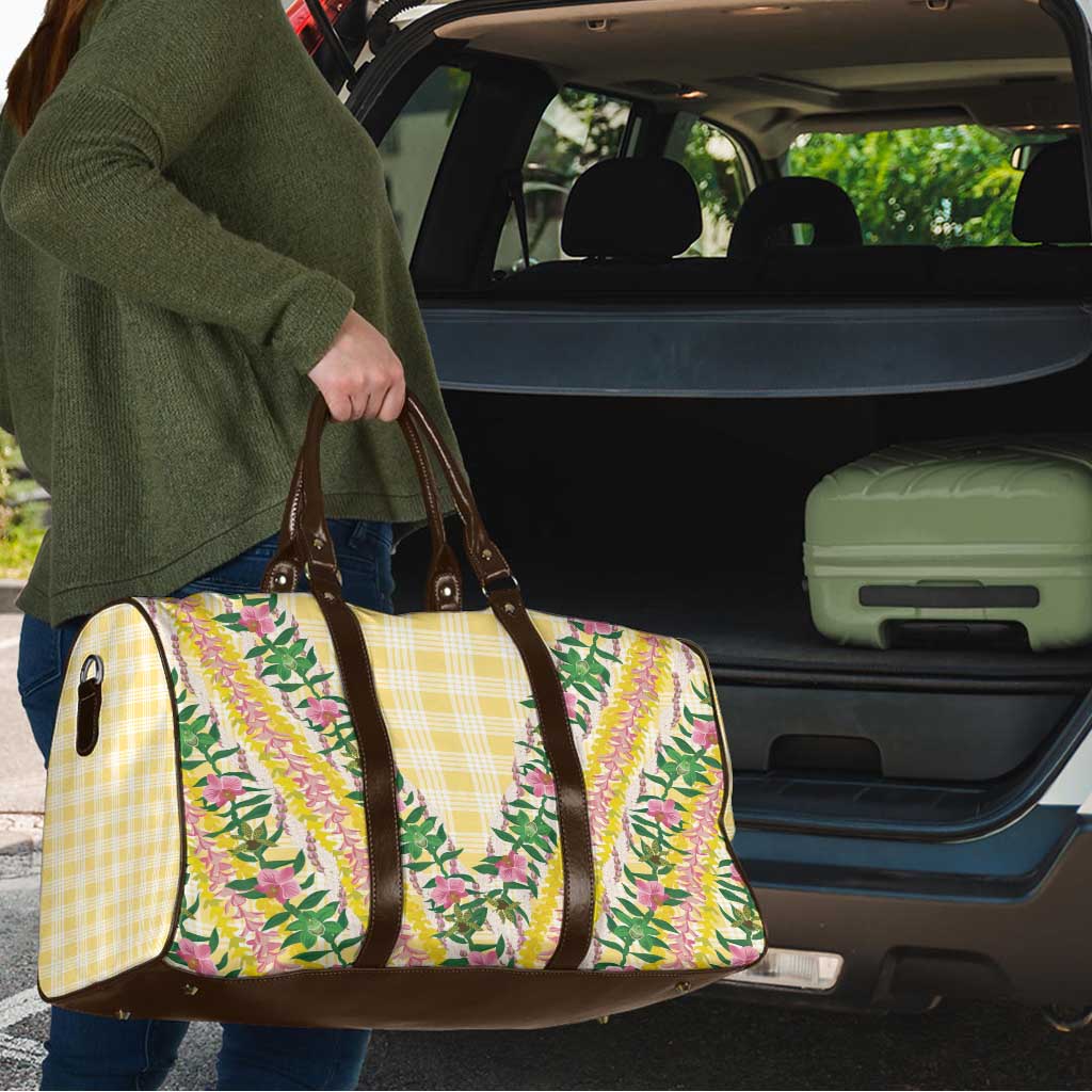 Hawaii Pikake Lokelani Plumeria Lei Travel Bag Yellow Palaka Motifs