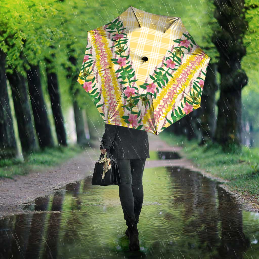 Hawaii Pikake Lokelani Plumeria Lei Umbrella Yellow Palaka Motifs
