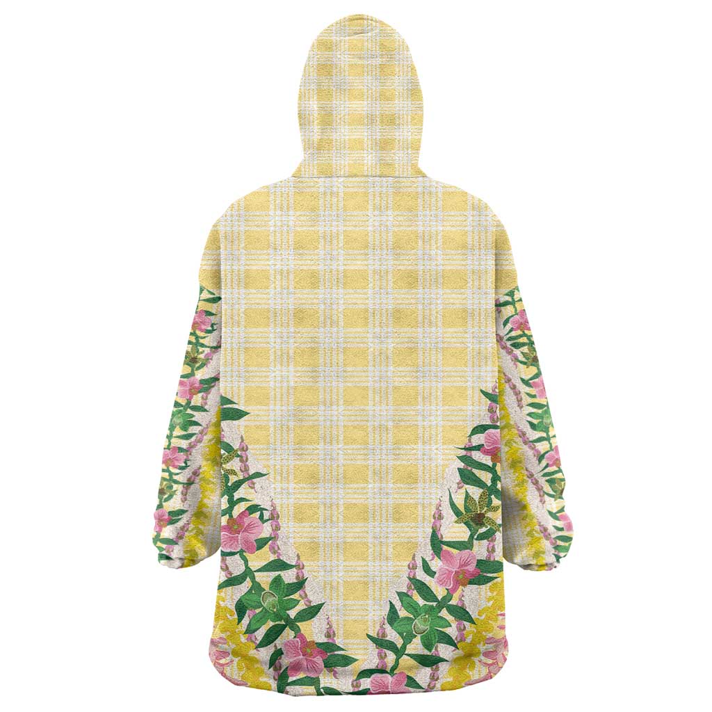 Hawaii Pikake Lokelani Plumeria Lei Wearable Blanket Hoodie Yellow Palaka Motifs