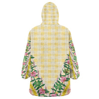 Hawaii Pikake Lokelani Plumeria Lei Wearable Blanket Hoodie Yellow Palaka Motifs
