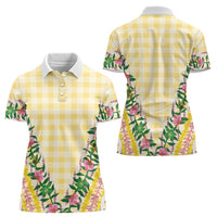 Hawaii Pikake Lokelani Plumeria Lei Women Polo Shirt Yellow Palaka Motifs