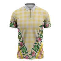 Hawaii Pikake Lokelani Plumeria Lei Zipper Polo Shirt Yellow Palaka Motifs