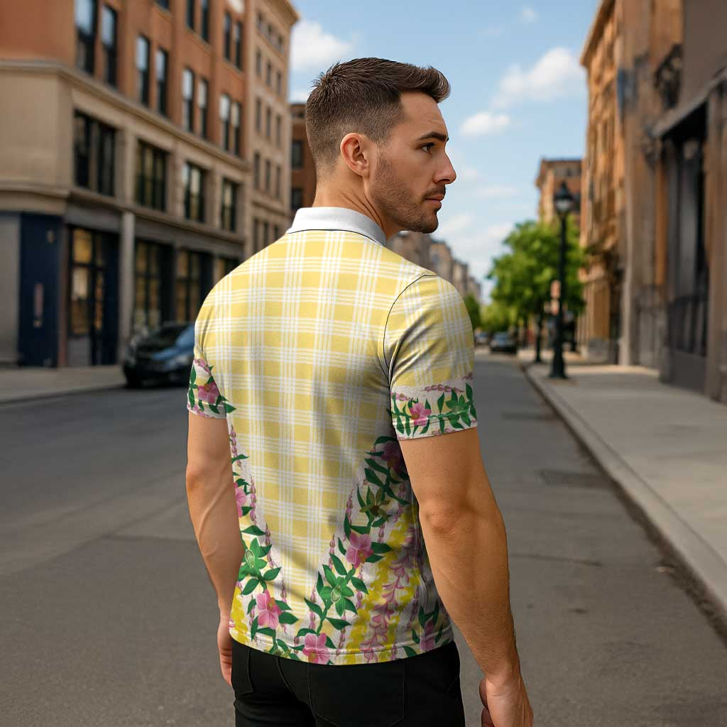 Hawaii Pikake Lokelani Plumeria Lei Zipper Polo Shirt Yellow Palaka Motifs